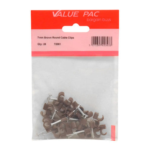 7mm Brown Round Cable Clips - Pack of 10