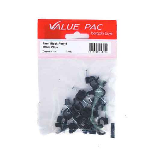 7mm Black Round Cable Clips - Pack of 10
