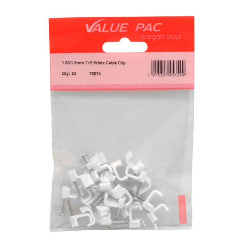 1.00/1.5mm T+E White Cable Clip - Pack of 10