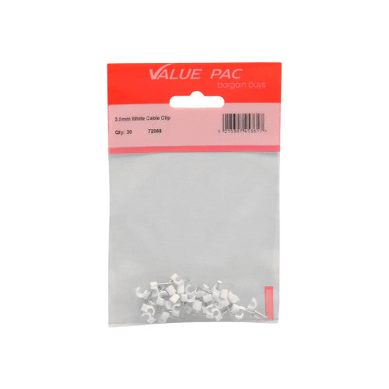 3.5mm White Cable Clip - Pack of 10