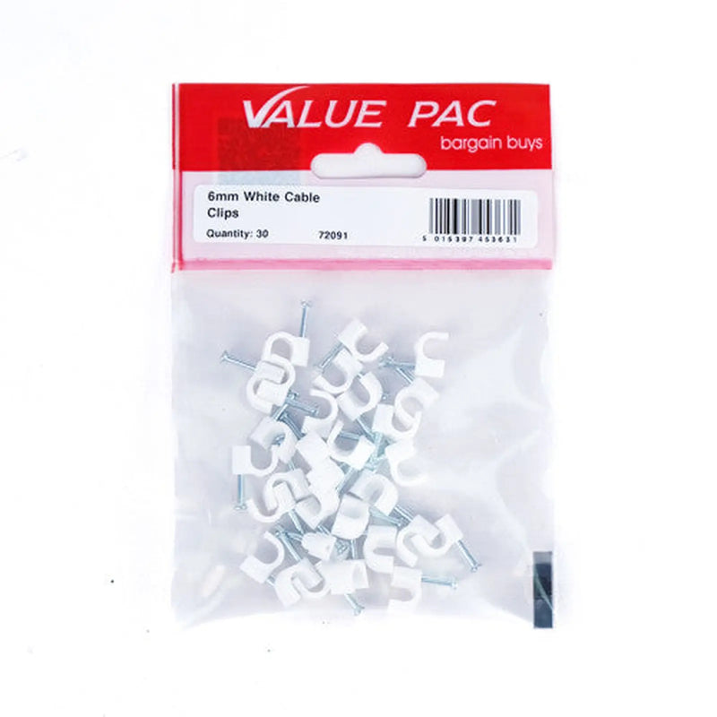 6mm White Cable Clip - Pack of 10