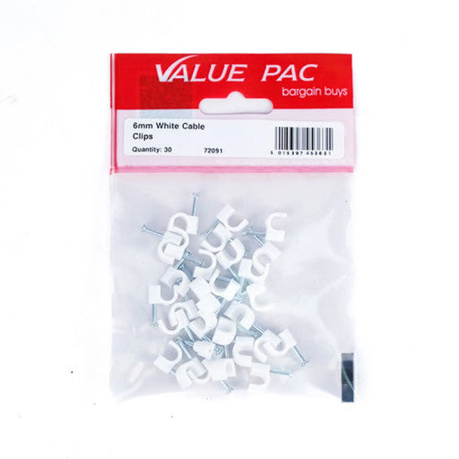 6mm White Cable Clip - Pack of 10