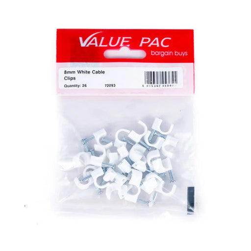 8mm White Cable Clip - Pack of 10