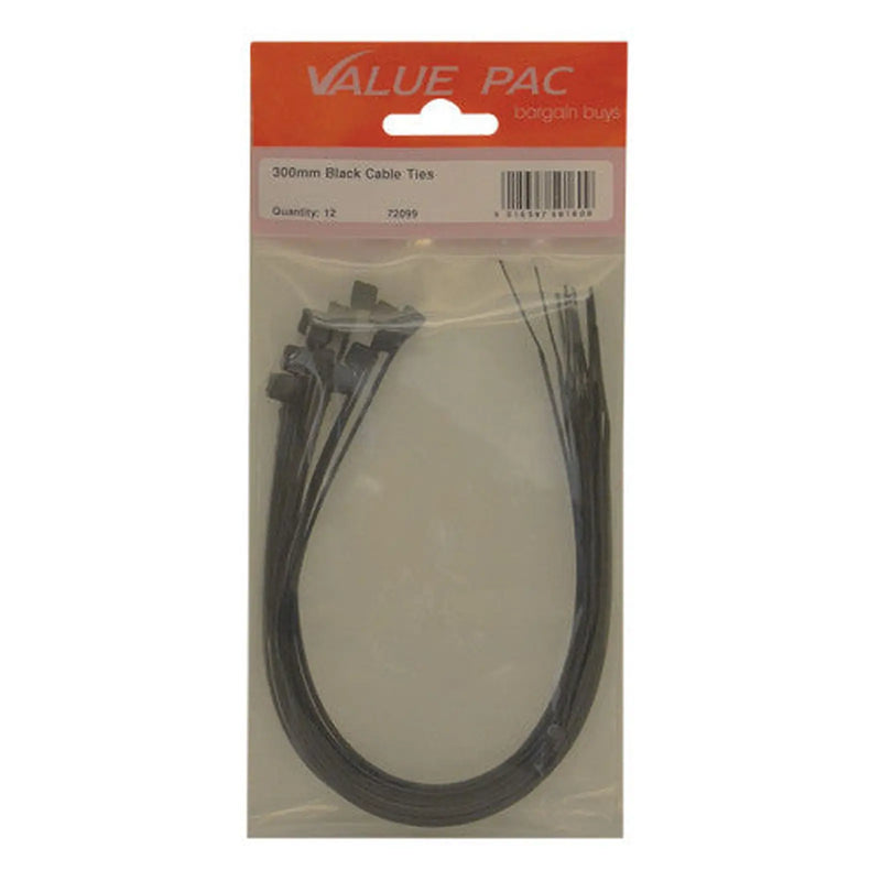 300mm Black Cable Ties - Pack of 10