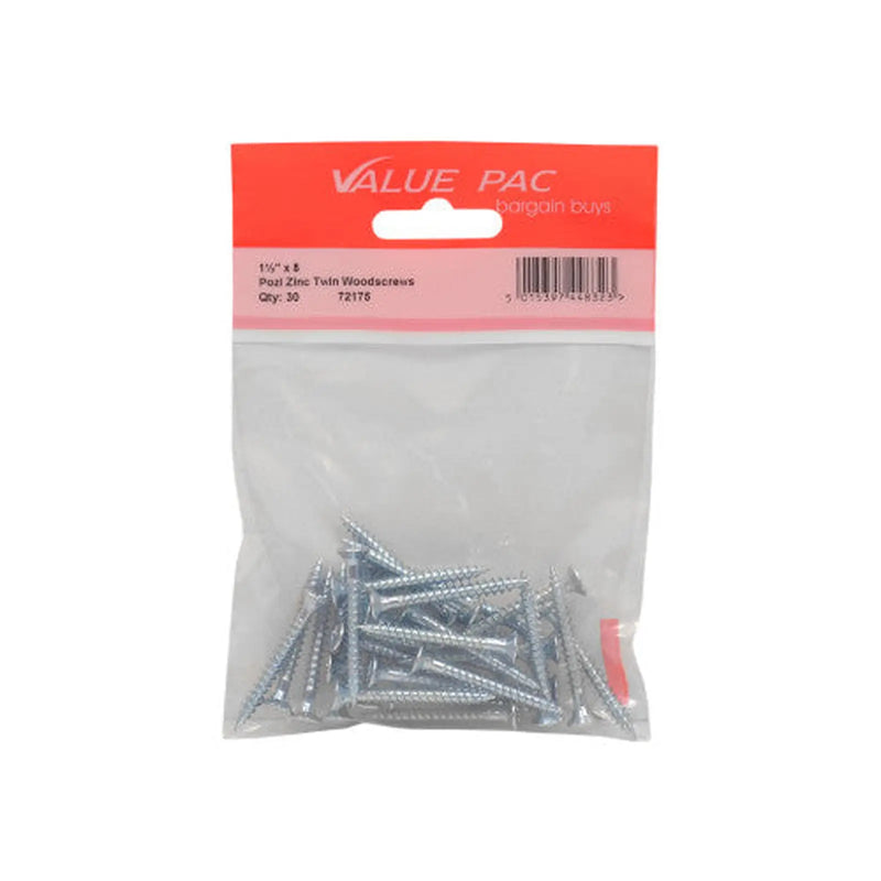 1 1/2" x 8 ZP Cross Recessed Hardened Twin Thread Woodscrews with - Pack of 10