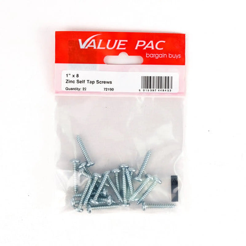 1" x 8 ZP Pan Head Self Tapping Screws 22pk - Pack of 10