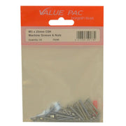 M3 x 25mm ZP Machine Screws & Nuts CSK - Pack of 10