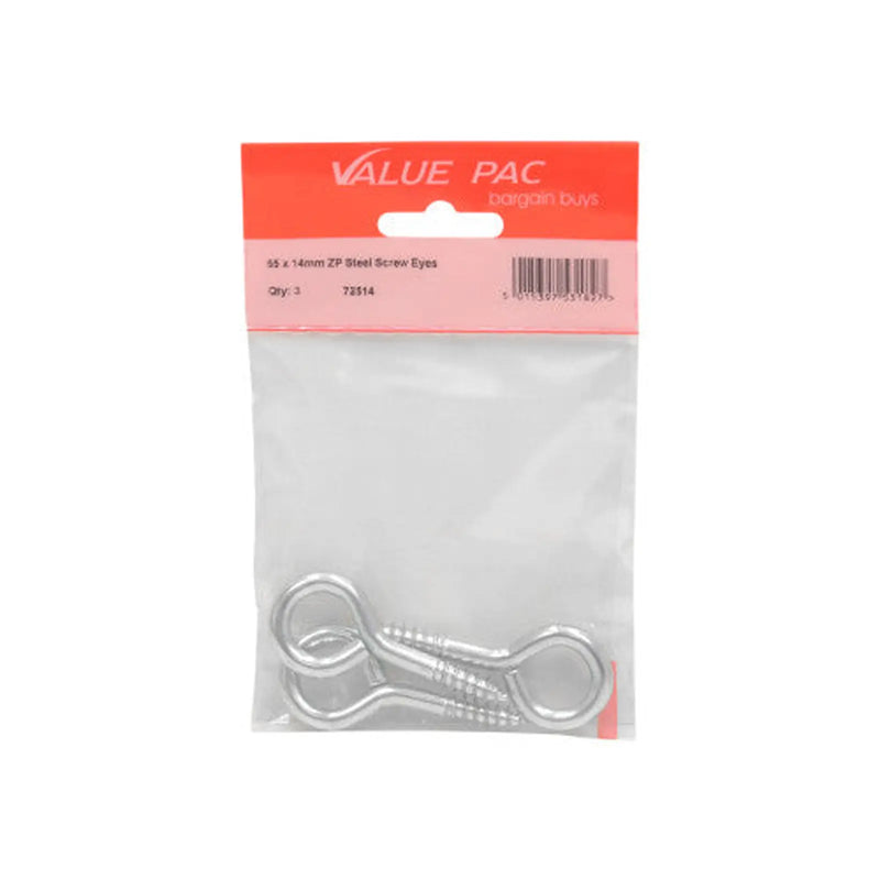 65 x 6mm ZP Steel Screw Eyes 3pk - Pack of 10