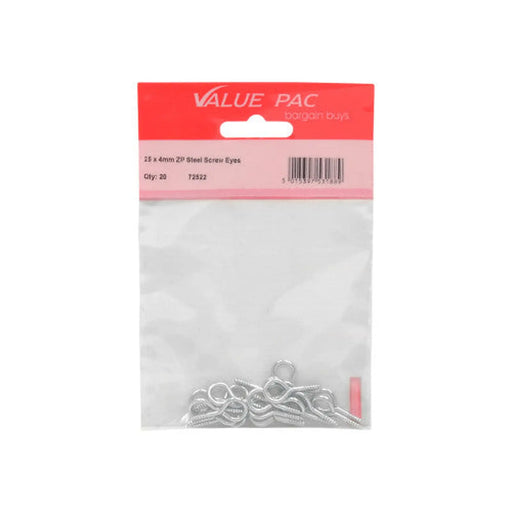 25 x 2mm ZP Steel Screw Eyes 18pk - Pack of 10