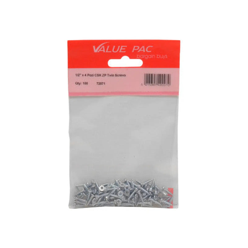1/2" x 4 Pozi CSK ZP Twin Screws (Pack of 70) - Pack of 10