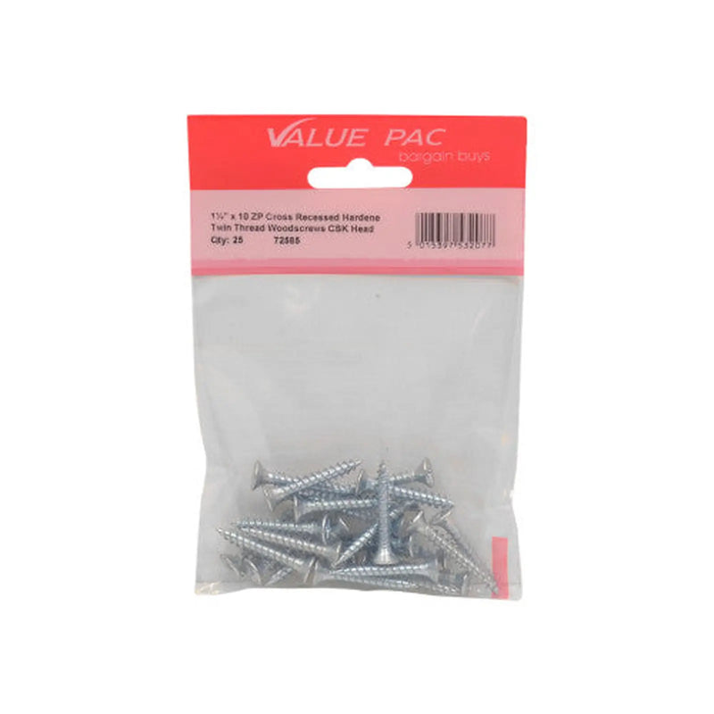 1 1/4" x 10 ZP Cross Recessed Hardened Twin Thread Woodscrews with - Pack of 10