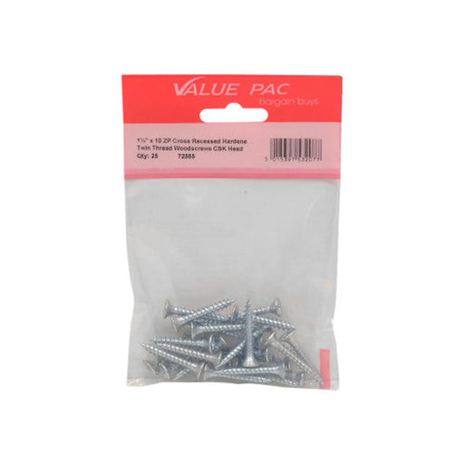 1 1/4" x 10 ZP Cross Recessed Hardened Twin Thread Woodscrews with - Pack of 10