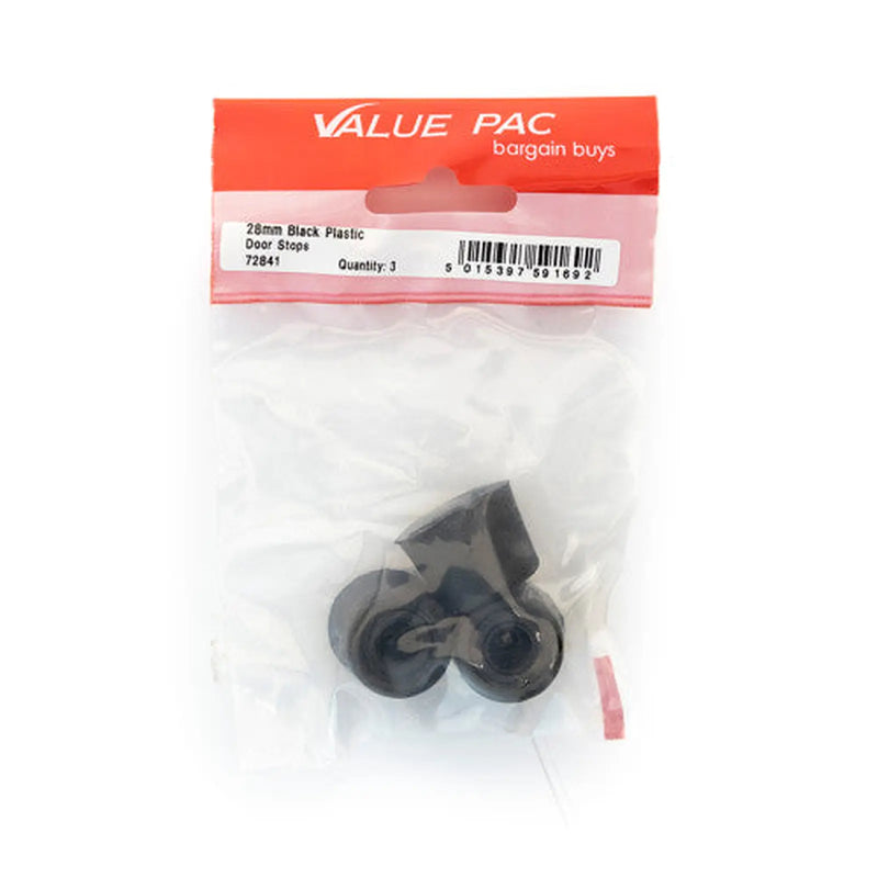 28mm Black Plastic Door Stops - Pack of 10