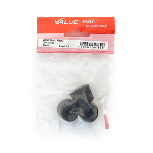 28mm Black Plastic Door Stops - Pack of 10