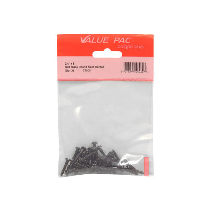 3/4" x 6 Pozi Black Round Head Woodscrews (Pack of 22) - Pack of 10