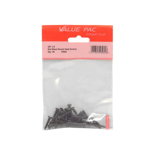 3/4" x 6 Pozi Black Round Head Woodscrews (Pack of 22) - Pack of 10