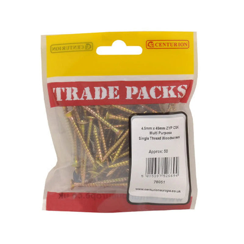 Pozi Multi Purpose Countersunk Woodscrews - Zinc Yellow Passivated - Pack of 5