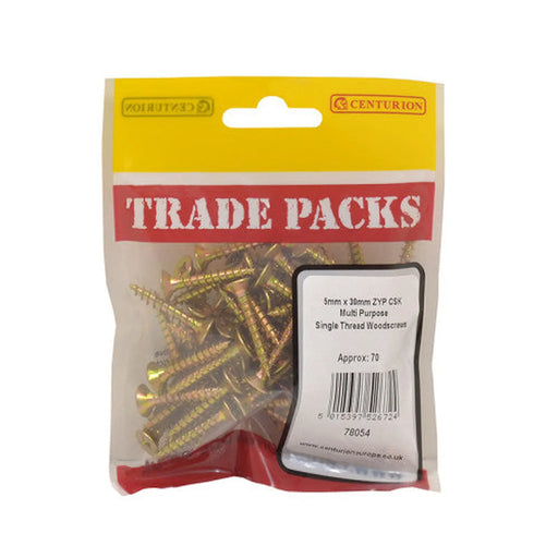 Pozi Multi Purpose Countersunk Woodscrews - Zinc Yellow Passivated - Pack of 5