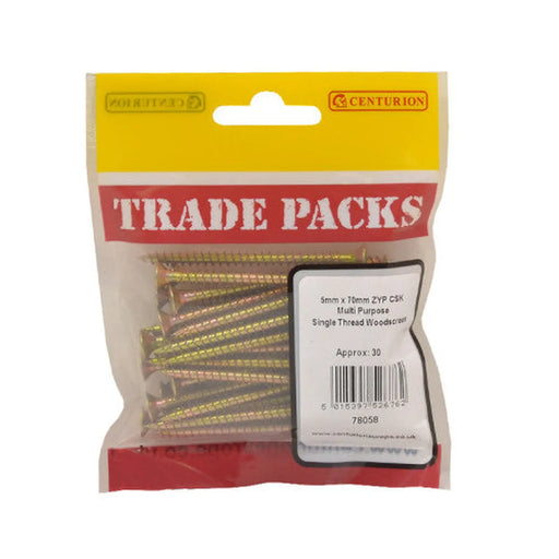 Pozi Multi Purpose Countersunk Woodscrews - Zinc Yellow Passivated - Pack of 5