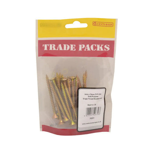Pozi Multi Purpose Countersunk Woodscrews - Zinc Yellow Passivated - Pack of 5