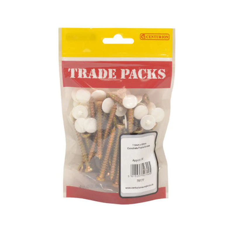 Concrete Frame Screws - Zinc Yellow Passivated - 7.5mm x 62mm - (35 - Pack of 5
