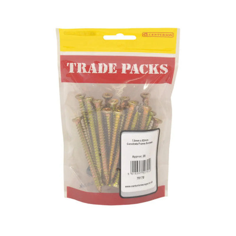 Concrete Frame Screws - Zinc Yellow Passivated - 7.5mm x 82mm - (28 - Pack of 5