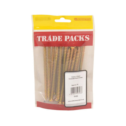 Concrete Frame Screws - Zinc Yellow Passivated - 7.5mm x 112mm - - Pack of 5