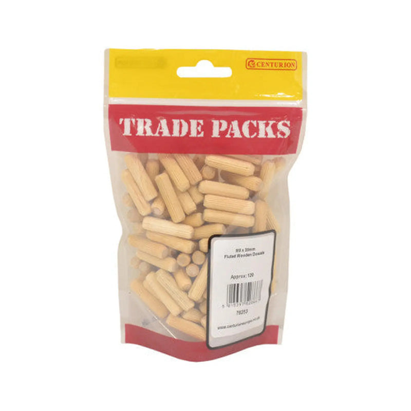 Fluted Wooden Dowels - M8 x 30mm - (120 PK) - Pack of 5