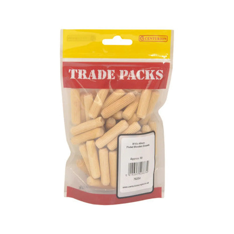 Fluted Wooden Dowels - M10 x 40mm - (50 PK) - Pack of 5