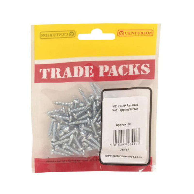 Pan Head Self Tapping Screws - Zinc Plated - 5/8" x 6 - (80 PK) - Pack of 5