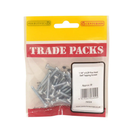 Pan Head Self Tapping Screws - Zinc Plated - 1 1/4" x 8 - (30 PK) - Pack of 5
