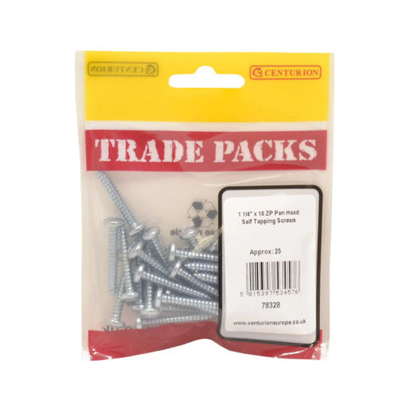 Pan Head Self Tapping Screws - Zinc Plated - 1 1/4" x 10 - (25 PK) - Pack of 5