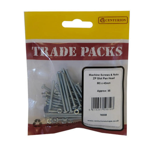 Machine Screws & Nuts - Zinc Plated - Slot Pan Head - M3 x 40mm - - Pack of 5