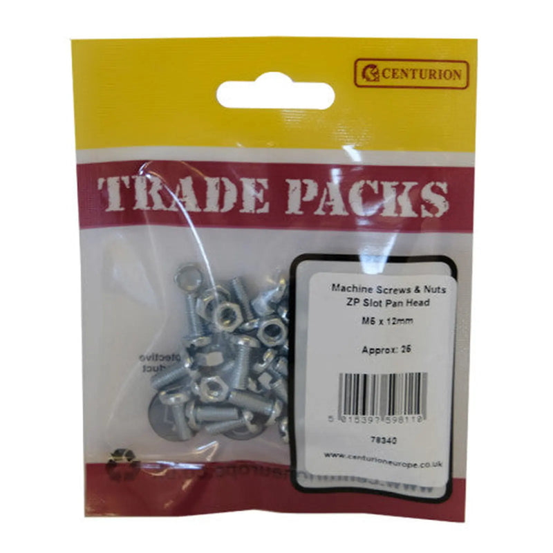Machine Screws & Nuts - Zinc Plated - Slot Pan Head - M5 x 12mm - - Pack of 5