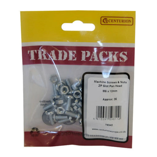 Machine Screws & Nuts - Zinc Plated - Slot Pan Head - M5 x 12mm - - Pack of 5
