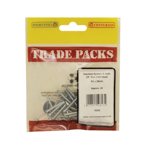 Machine Screws & Nuts - Zinc Plated - Slot CSK Head - M3 x 25mm - - Pack of 5