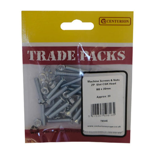 Machine Screws & Nuts - Zinc Plated - Slot CSK Head - M5 x 25mm - - Pack of 5