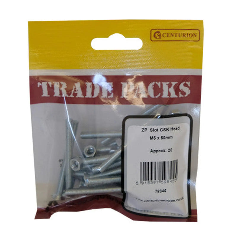 Machine Screws & Nuts - Zinc Plated - Slot CSK Head - M5 x 50mm - - Pack of 5