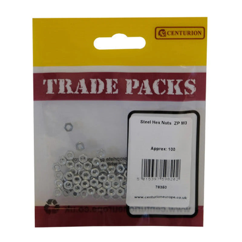 Steel Hex Nuts - Zinc Plated - M3 - (100 PK) - Pack of 5