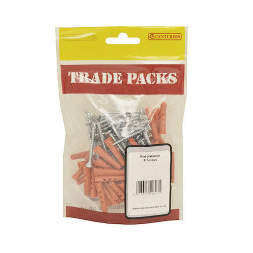 Red Wallplugs & Screws - (100PK) - Pack of 5