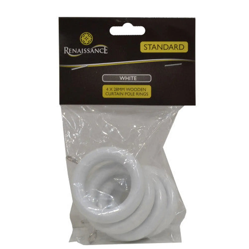 Renaissance Wooden Curtain Rings White 28mm 4pk - Pack of 10