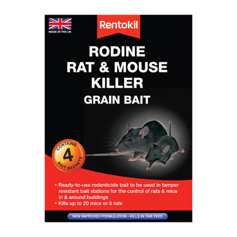 Rentokil - Rodine Rat & Mouse Killer Grain Bait - 4 Sachet - Pack of 6