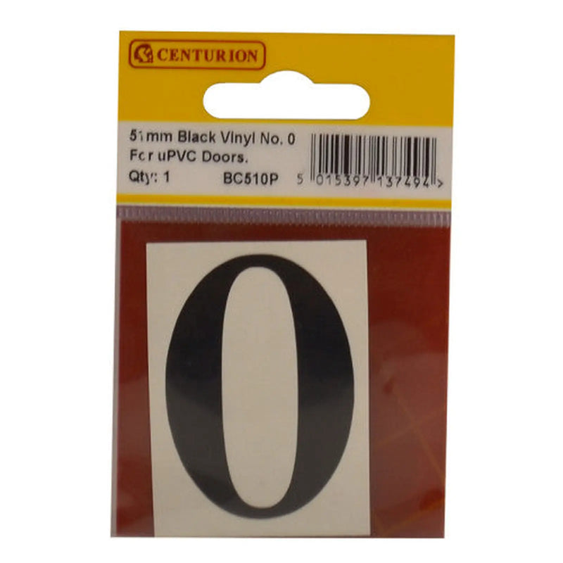 51mm Black Traditional Oldstyle Font Vinyl Number 0 - Pack of 5