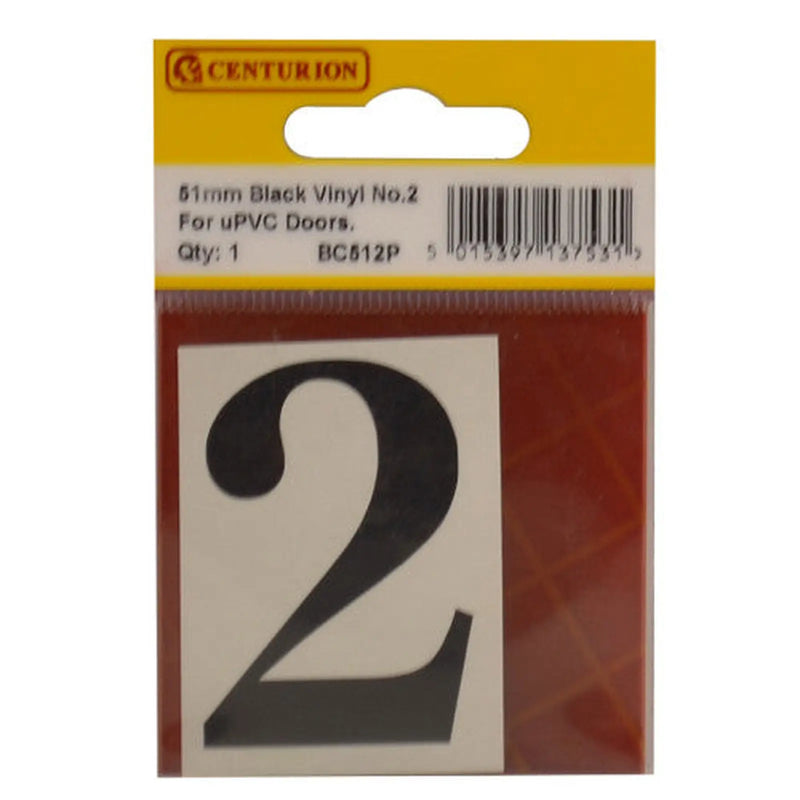 51mm Black Traditional Oldstyle Font Vinyl Number 2 - Pack of 5