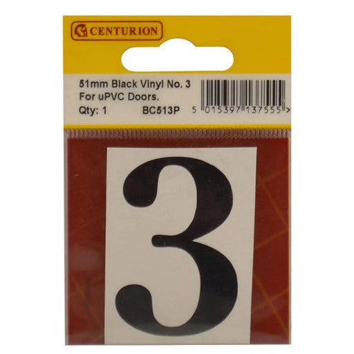 51mm Black Traditional Oldstyle Font Vinyl Number 3 - Pack of 5