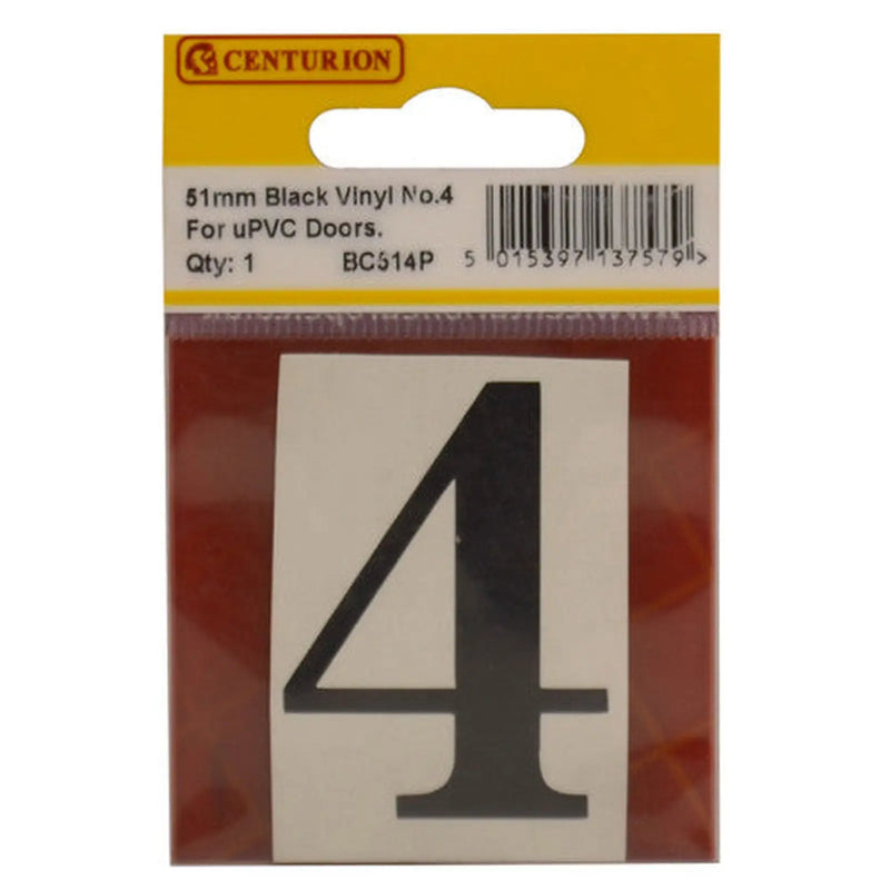 51mm Black Traditional Oldstyle Font Vinyl Number 4 - Pack of 5