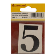 51mm Black Traditional Oldstyle Font Vinyl Number 5 - Pack of 5