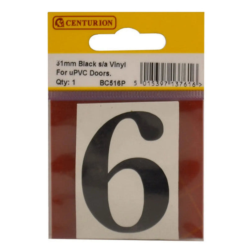 51mm Black Traditional Oldstyle Font Vinyl Number 6 - Pack of 5