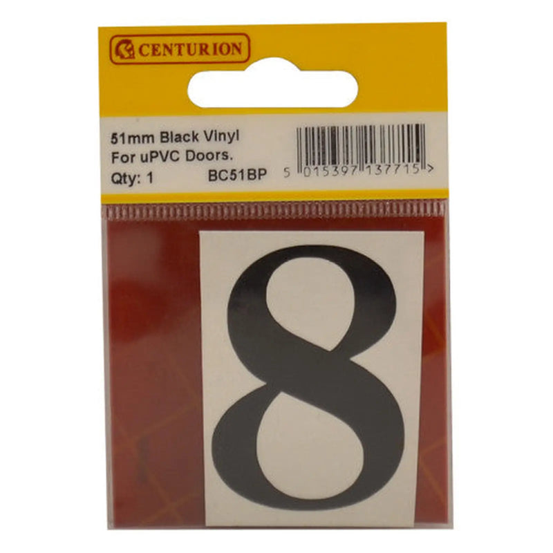 51mm Black Traditional Oldstyle Font Vinyl Number 8 - Pack of 5