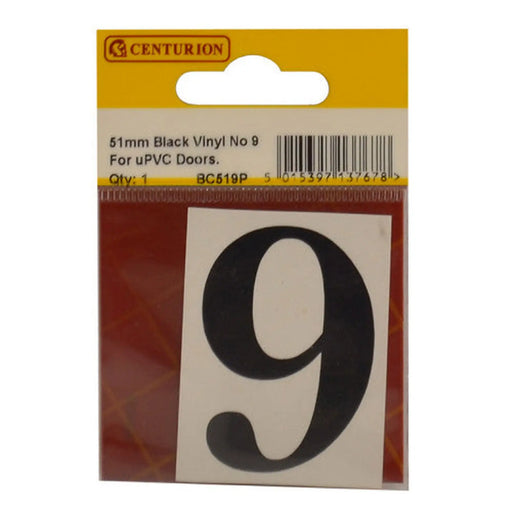 51mm Black Traditional Oldstyle Font Vinyl Number 9 - Pack of 5